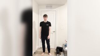 Suspended towheaded twunk claps mitts and loses clothes