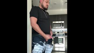 Milking my monstrous Latin pipe after work.