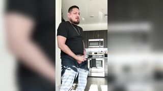 Milking my monstrous Latin pipe after work.