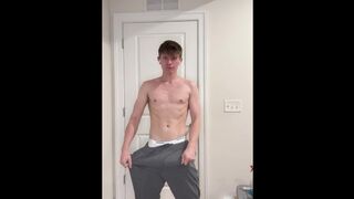 Dangled Twink Unveils Immense Beef whistle Under Gray Sweatpants