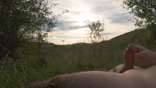 Lazy fap off in nature to the sunset