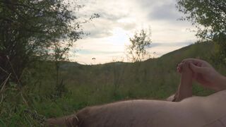 Lazy fap off in nature to the sunset