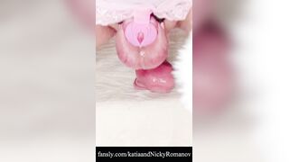 Sissy enjoys toying with her vagina and spraying jizm