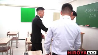 Hiroya Instructs Shomei An 3 way Sans a condom Lesson