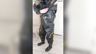 Stripping powerful love glove Viking drysuit dry diving suit, spandex gasmask, neoprene bondage mask