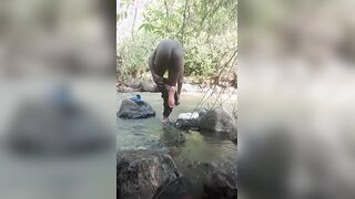 Wanking ginormous dark-hued prick while bathroom outdoors part1