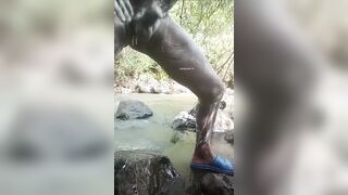 Tugging ample dark-hued pecker outdoors part two