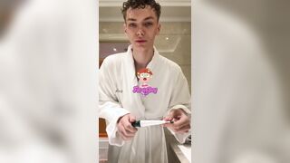 Evening routine: bathroom time for this curly youthful fellow