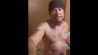 Cock-squeezing meaty donk Latino caught penetrating himself with buttfuck beads in jail cage