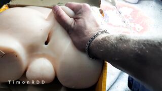 Auto mechanic found a love glove orgy fucktoy in a customers van and plumbed her