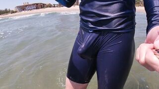 Surfer gets swell in his lycra for the delectation of the people