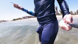 Surfer gets swell in his lycra for the delectation of the people