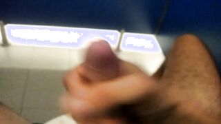 Pig Guy Spunks in the Public Wc while Snooping on a Stranger Urinating Next Door