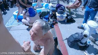 dad enjoys guzzling fellow pee and getting nailed bb in public. folsom street honest