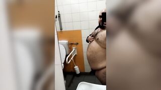 lush italian teddy jizzing in a public rest room while at work