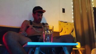 PEE, DROOL, PIG JIZZ. STUD PACKS A GLASS BY SPITING, NUTTING AND PEEING