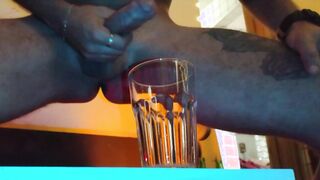 PEE, DROOL, PIG JIZZ. STUD PACKS A GLASS BY SPITING, NUTTING AND PEEING