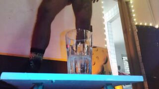 PEE, DROOL, PIG JIZZ. STUD PACKS A GLASS BY SPITING, NUTTING AND PEEING