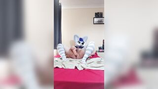 Femboy fur covered pup plays with his ample fucktoy