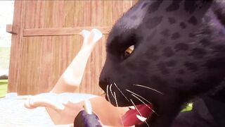 An anthropomorphic panther slurps a handsome boys butt in the woods  NO YELLS