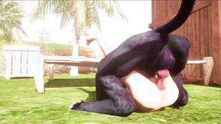 An anthropomorphic panther slurps a handsome boys butt in the woods  NO YELLS