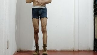 Fapping Off Standing in Military Footwear and Pulled-Down Briefs Until I Jism