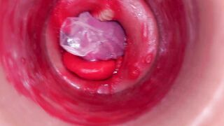 The camera inwards the deep fuckbox records a fat orgasm with a stuck rubber