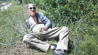 Bizarre gooner in the forest tears off his clothes and heads insatiable