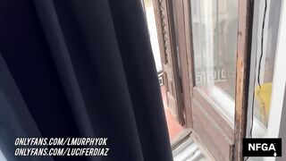 Motel staff humps me on the balcony, I inhale him as people walk by — he gets XXL