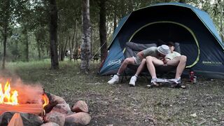 Blowing his mushroom head while camping