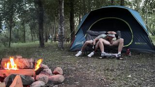 Blowing his mushroom head while camping