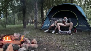 Blowing his mushroom head while camping
