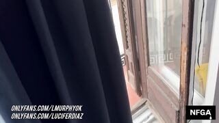 He drills me on the motel balcony — I blow him while people pass, his man rod gets thick.