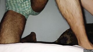 Splendid Dude Polishing on Cushion Until He Ejaculates All Over His Six pack