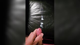 Bwc shoots a load XXL fountain on leather tabouret slow-movement