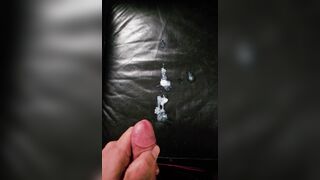 Bwc shoots a load XXL fountain on leather tabouret slow-movement