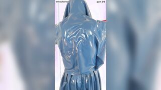 Putting on blue spandex Chinese college girl sailor uniform miniskirt and t-shirt, condom maid pantyhose