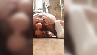 First-ever time taking Yam-sized Ass fucking Beads up my Cherry donk