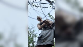 Ukrainian queer extraordinary tugging off on hills near Dark-hued River