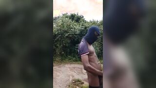 Meaty African homo manmeat masterbating outdoors