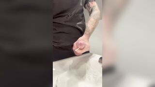 Draining in the fellows guest room. Nutting with the door unlocked.