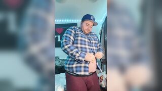 Gainer Piggy Tries to Wear Button Tee-shirt