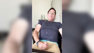 My edging clothes are on – Yankee Eagle trunks and a spunk-stained t-shirt – its time to have fun.