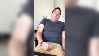 My edging clothes are on – Yankee Eagle trunks and a spunk-stained t-shirt – its time to have fun.