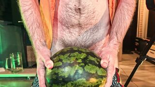 What I Do When I Dont Have Cash For A Fucky-fucky Plaything. Fur covered Man Plows A Watermelon And Ejaculates