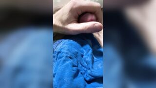 Unloading my geyser all over my blue boxers lingerie after a night out.