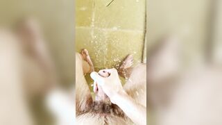 Douche solo uncircumcised monstrous penis onanism come close up