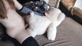 Uber-cute femboy pummels his plushie despairingly and finishes off
