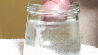 Jizm Fetish: Triple Jism shooting in glass of water Slomo & live audio