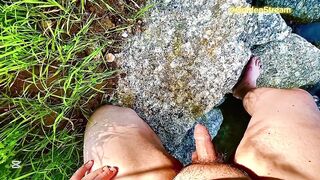 Teenie man pees on the stone what does he do then? okay